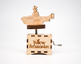 Personalized custom song music box The Beatles Yellow Submarine wooden unique gift for him her handmade collectible Made in USA