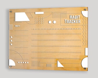 Personalized Art Deco Habit Tracker: Engraved Wood & Acrylic Wall Planner