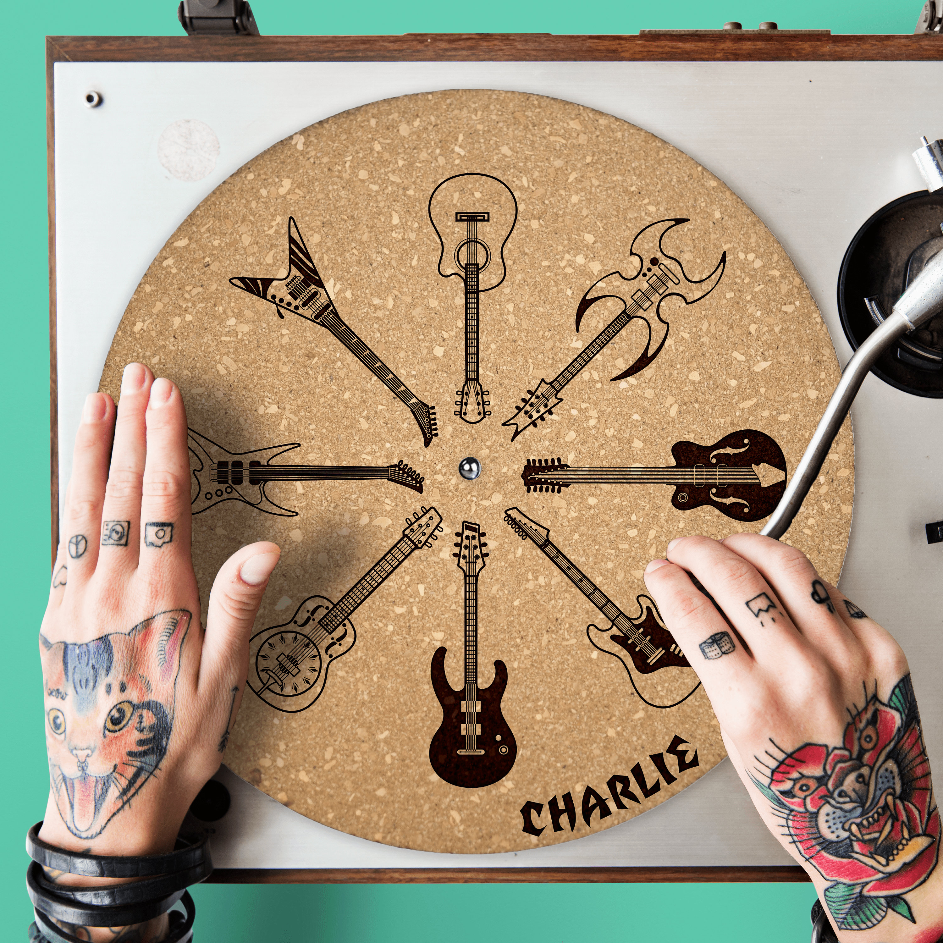 Custom Guitar Cork Turntable Slipmat: Personalized Vinyl Gift