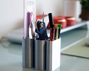 Modern Silver Pencil Cup: Minimalist Desk Organizer, Pen Holder