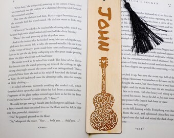 Personalized Guitar Bookmark: Engraved Wooden Bookmark with Tassel