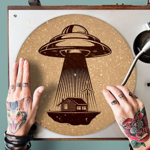 Custom Cork Slip Mat for Turntable UFO Personalized Slipmat Gift for DJ Vinyl Record Music Lover Audiophile Collector Accessories