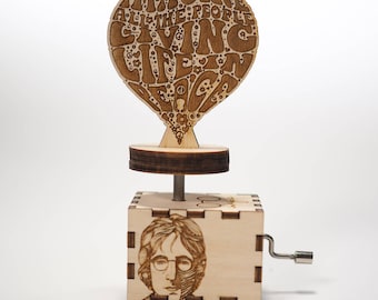 Personalized John Lennon Imagine Music Box: Handmade Birch Wood Collectible