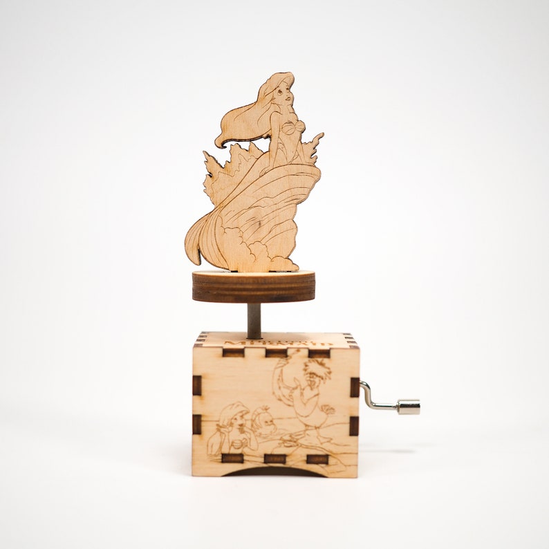 Little Mermaid wooden music box Under The Sea unique personalized custom gift for him her handmade hand cranked collectible 