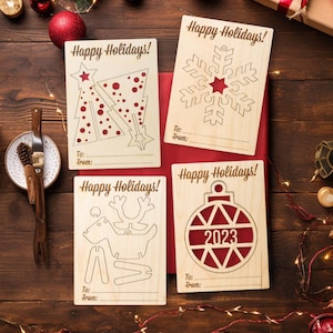 Weihnachtskarten-Set, Holzkarten-Set, Laser geschnitten, Laser graviert, perfektes Weihnachtsgeschenk.