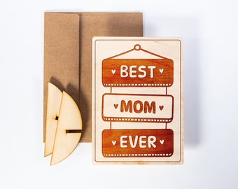 Personalized wood card Best Mom Ever custom engraved greeting postcard gift for anniversary birthday wedding valentine mother father