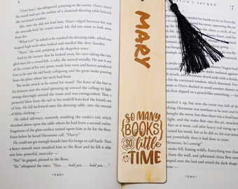 Personalized 'So Many Books' Bookmark: Engraved Birch Wood Gift