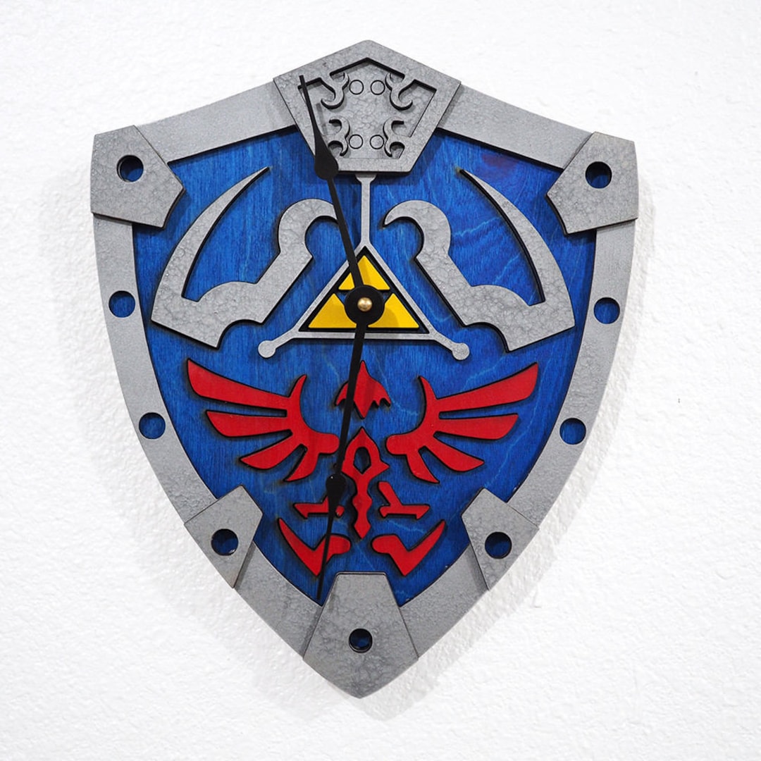 Zelda Wall Clock Link's Hylian Shield Unique Personalized Custom Wooden