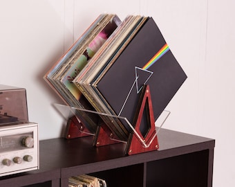 Mahogany Vinyl Record Holder: Mid-Century Modern Desktop Organizer