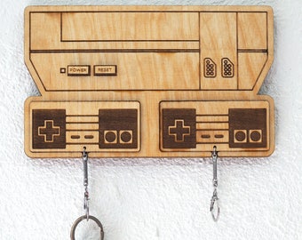 NES Classic Wooden Key Holder: Personalized Engraved Wall Organizer