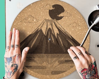 Custom Cork Slip Mat for Turntable Mount Fuji Personalized Slipmat Gift for DJ Vinyl Record Music Lover Audiophile Collector Accessories