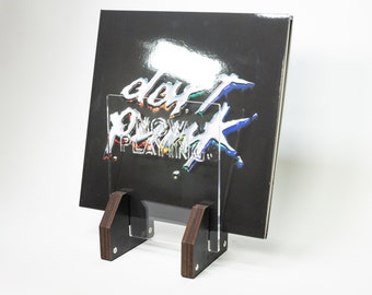 Gepersonaliseerde vinylstandaard: zwart houten albumdisplay