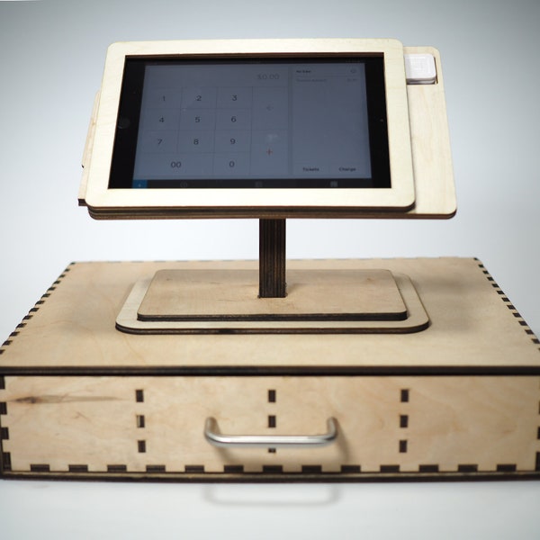 Custom SQUARE POS  Stand Wooden Personalized Portable Dock Point of Sale for iPad Mini Handmade Unique Made in USA Quetzal Studio