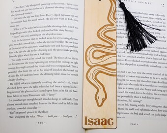 Personalized Snake Bookmark: Engraved Wooden Bookmark with Tassel