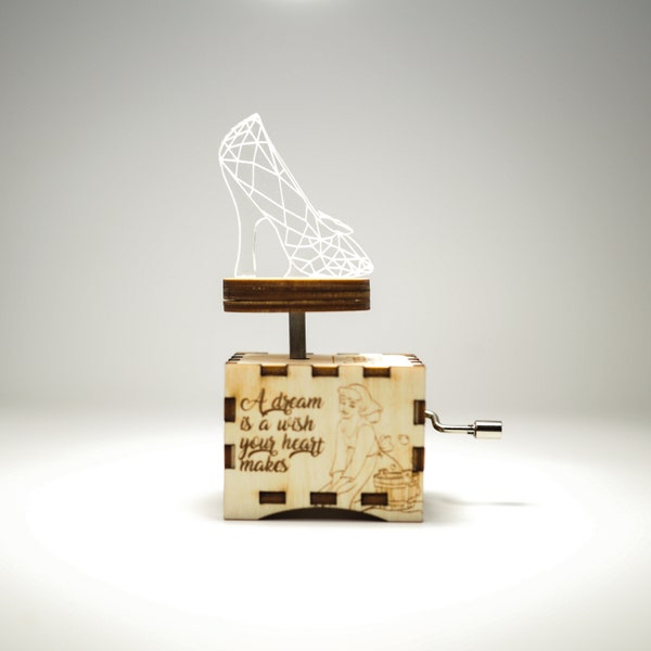 Personalized custom song music box Cinderella A Dream Is A Wish Your Heart makes wooden unique gift for him her handmade collectible USA