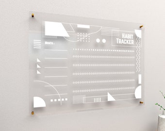 Custom Art Deco Acrylic Habit Tracker Wall Planner: Engraved Dry Erase Board