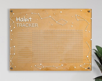 Personalized Constellations Habit Tracker: Engraved Wood & Acrylic Wall Planner