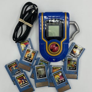 Vintage Capcom Takara Megaman Blue Handheld Advanced Pet Battles ~Device, 10 Chips & Battle Cable~