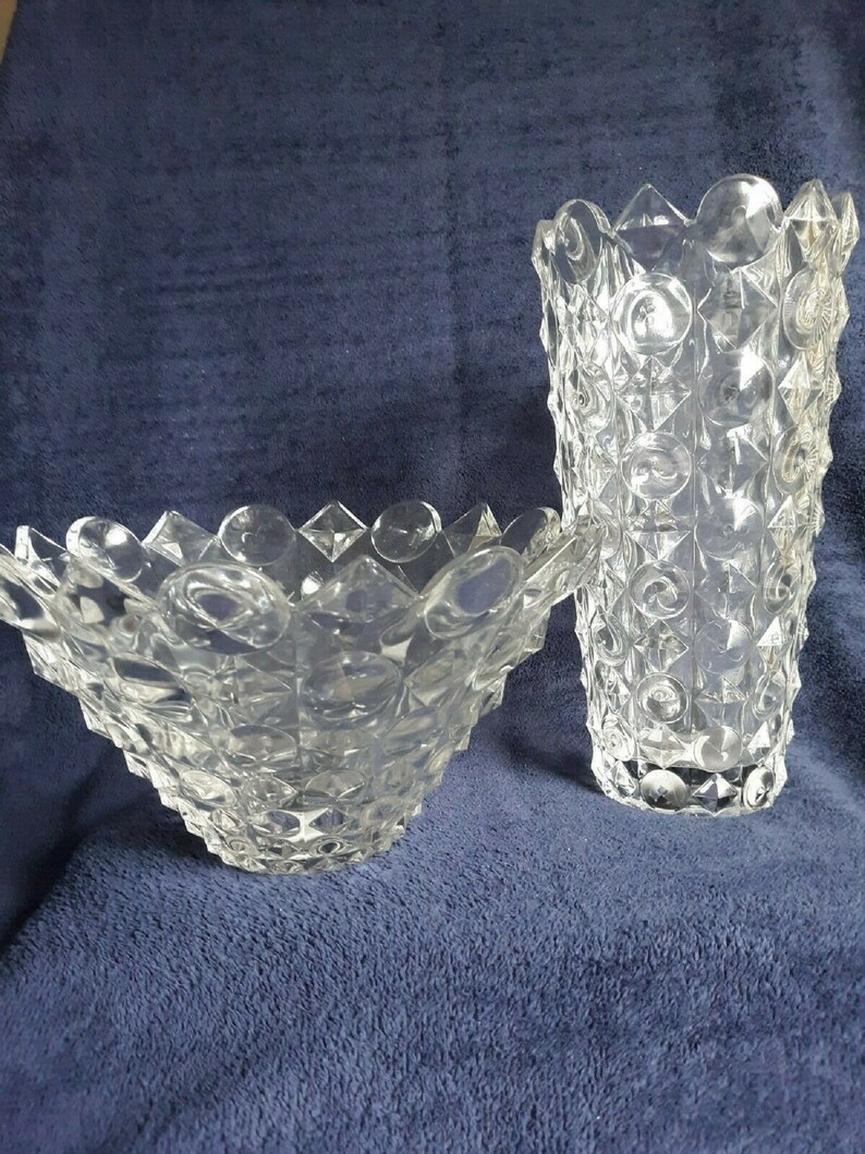 Vintage Studio Nova Bowl And Vase Set Heavy Clear Crystal Etsy