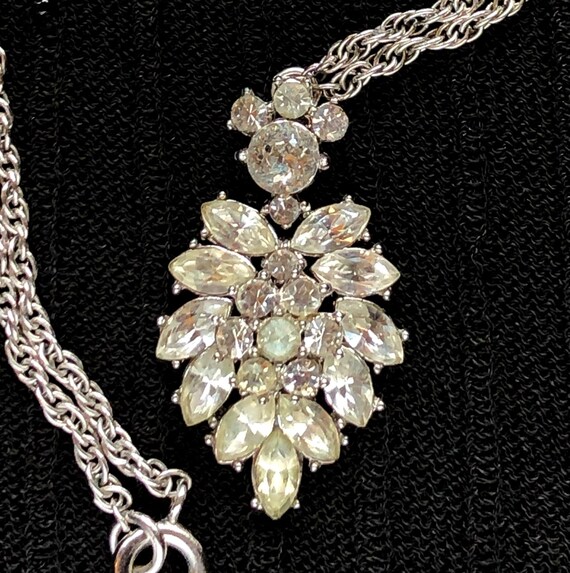 Vintage Signed Trifari Rhinestone Pendant Necklac… - image 2