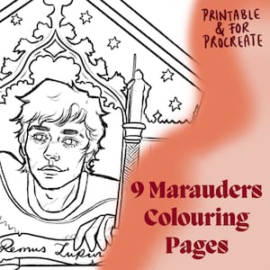 May include: Black and white line art illustration of Remus Lupin, one of the Marauders from the Harry Potter series. The illustration is in a vintage style and features a detailed portrait of Lupin with his signature glasses and a thoughtful expression. The text "Remus Lupin" is written in a cursive font at the bottom of the illustration.