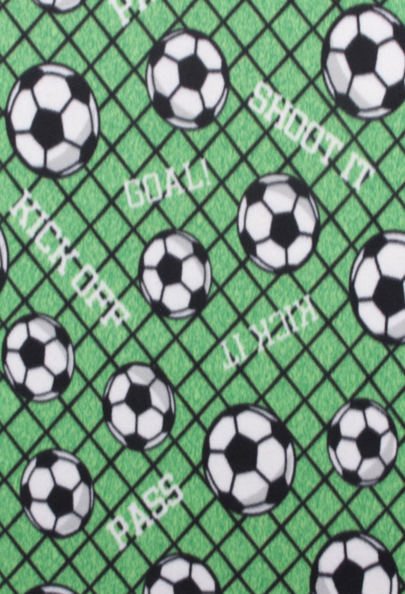 soccer balls all over soccer 9 ft soccer words Blizzard Fleece material sports