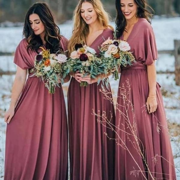 Rosewood Bridesmaid Dress, Mauve Infinity Bridesmaid Dress, Dusty Rose Convertible Dress, Long Dress, Multiway Dress,  Bridesmaid Party