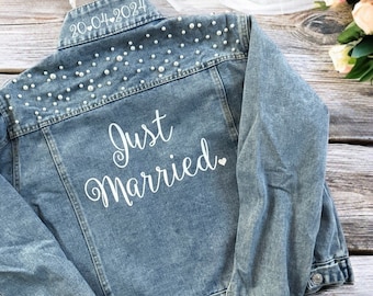 Personalized Bridal Pearl-Studded Denim Jacket |Custom Jacket | Mrs Pearl Denim Jacket| Bride Jean Jacket|  Personalized Engagement Gift
