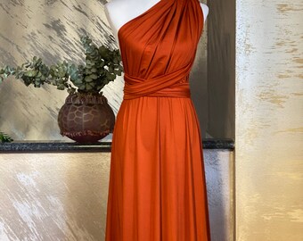 rust color wrap dress