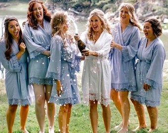 Bridesmaid Robes Set of 4,5,6,7,8,9,10, Soft Modal Bridesmaid Robes, Bridesmaid Gifts, Bridal Robes, Wedding Robes, Lace Jersey Robes