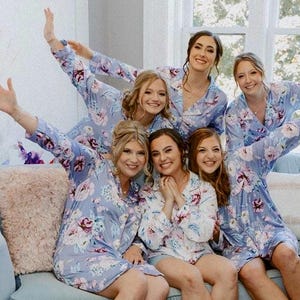 DUSTY BLUE  Floral Bridesmaid  Pajamas Shirts  |Monogram Pajama Shirts| Personalized Sleep Shirts| Bridesmaid Gifts|Button Down Shirt Bridal