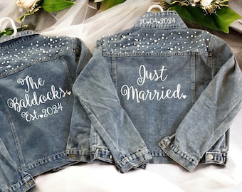 Bride Denim Jacket with Personalization, Wedding Pearl Denim Jackets,  Bride Jean Jacket , Future Mrs Jacket, Custom Personalized Jacket