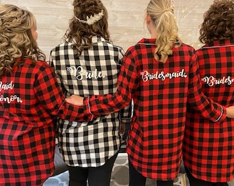 Flannel Bridesmaid Shirts Long Sleeves, Bridesmaid shirts set of 6, 7, 8, 9, 10 Shirts, Flannel and Plaid Personalized Bridesmaid Shirts