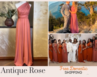 Antique Rose Infinity Dress with Bandeau, Convertible Bridesmaid Dress, Floor Length, Long, Plus Size, Multi-Way Dress, Evening dress
