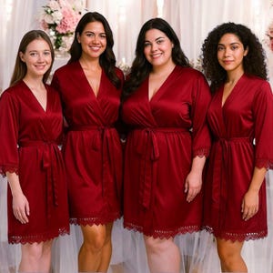 Burgundy Bridesmaids LACE Robes  Satin Matte Getting Ready Robes Bridal  Robes Bridesmaid Gifts Bridesmaids Proposal Gifts