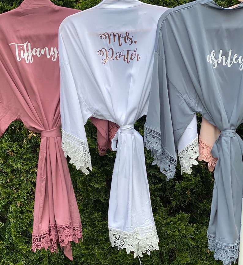 SALE Cotton Bridesmaid Robes with Lace Personalized Getting Etsy
