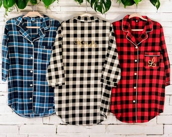 Monogrammed Bridesmaid Flannel Shirt, Bridal Party Pajamas