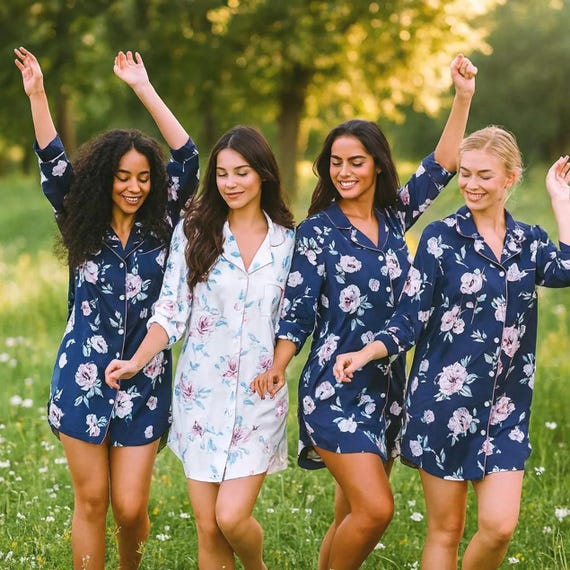 bridesmaid pajama shirt dress Lucia Premium Satin Bridesmaid Sleep Set - Blue | XL | Bridesmaid | Satin