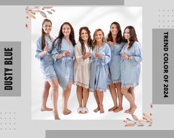 Dusty Blue Robes | Silky Bridesmaid Robes| Bridal robes| Satin Robes | Bridesmaid Gifts|Bridesmaid Proposal |Personalized Bridesmaid Robes