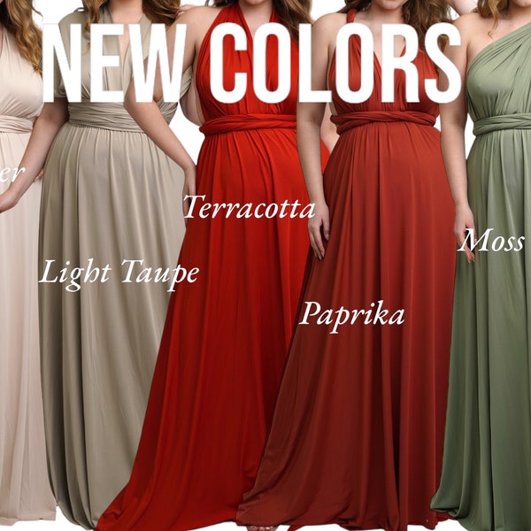 NOUVELLES COULEURS !!! Robe de demoiselle d'honneur vert mousse Robe infini sauge argentée Longueur au sol Maxi robe de mariée convertible Robe multi-voies Robe rouille