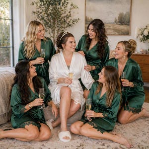 Set of Bridesmaid Robes | Satin Bridal Party Robes Set of 4 5 6 7 8 | Bridesmaid Gifts | Lace Trim | Bachelorette Party Robes image 10