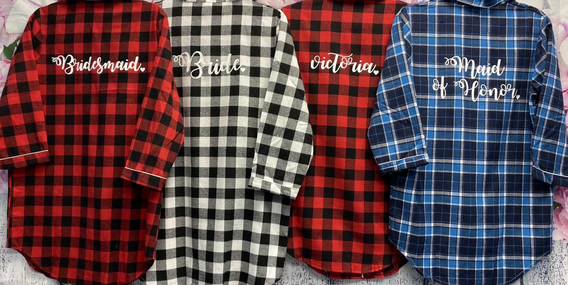 Bridal Party Flannel Shirts, Personalized  Gift for her, Custom PJ Sh…