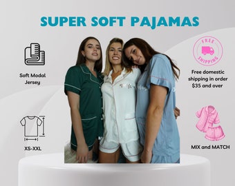 Softest Pajamas Set For Women with Customization- Short Sleeve Sleepwear-  Nightwear Lounge Sets S-XXL- Bridesmaid Pajamas