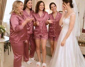DUSTY ROSE  satin Pajama Set, Bridesmaid PJs Set, Bridesmaid Proposal Gift, Bridal Party Gift, Getting Ready PJs, Custom silky satin pajamas