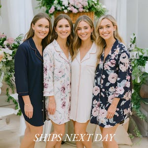 Wedding bridesmaids&#39; gifts, Monogram Pajama Shirts SET, Bridesmaid pajamas  shirt, Long button down pajamas shirts, Bridal party sleep shirt