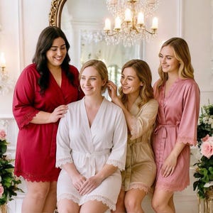 Wedding Bridesmaids&#39; Gifts, Bridesmaid Robes Set Satin Matte, Getting Ready Lace Robes, Bridal Party Robes,  Bridesmaids Proposal Gifts