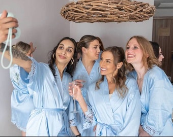 Dusty Blue Robes | Silky Bridesmaid Robes| Sky Blue  Robes| Satin Robes | Bridesmaid Gifts|Bridesmaid Proposal |Personalized Bridesmaid Robe