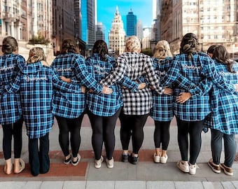 Set of 4,5,6,7,8,9 Bridal Party Flannel Pajamas, Flannel Shirts for Bridesmaids, Monogram Pajamas Shirts, Bridesmaid Button Down Shirts