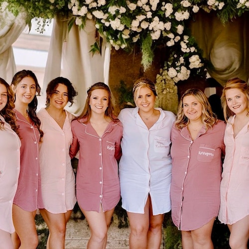 bridesmaid pajama shirt dress Personalized Satin Pajama Long Sleeved Dress