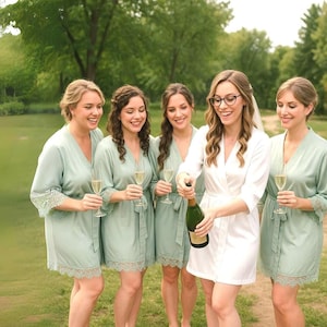 SAGE Green Bridesmaids Robes with Personalization, Bridesmaid Gifts, Sage Green Lace Robe , Customized Robes,  Getting ready Robes set